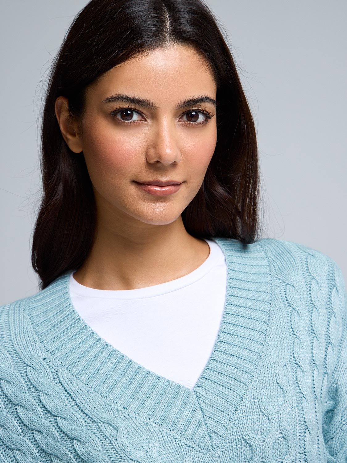 V-Neck Cable Knit Sweater
