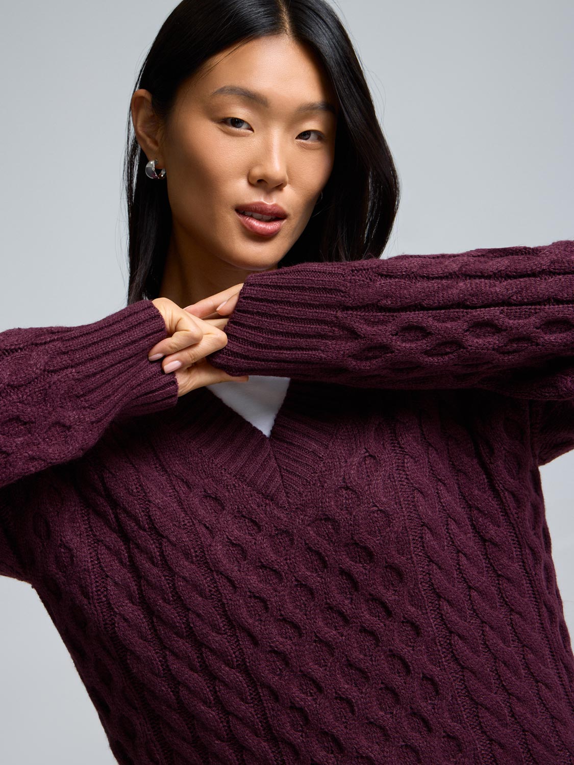 V-Neck Cable Knit Sweater