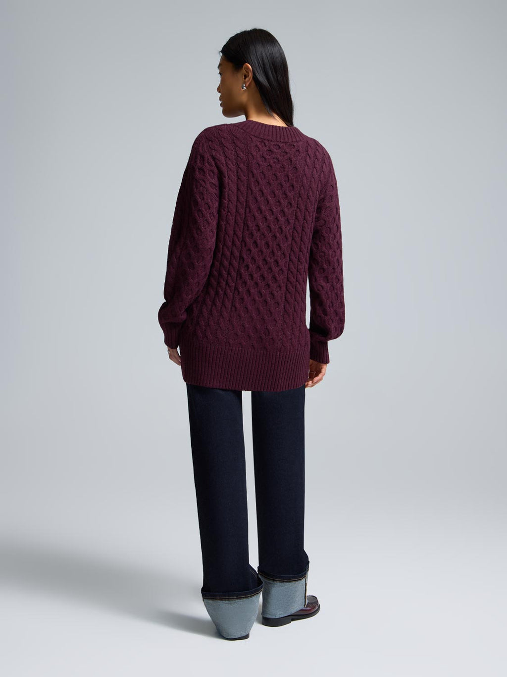V-Neck Cable Knit Sweater