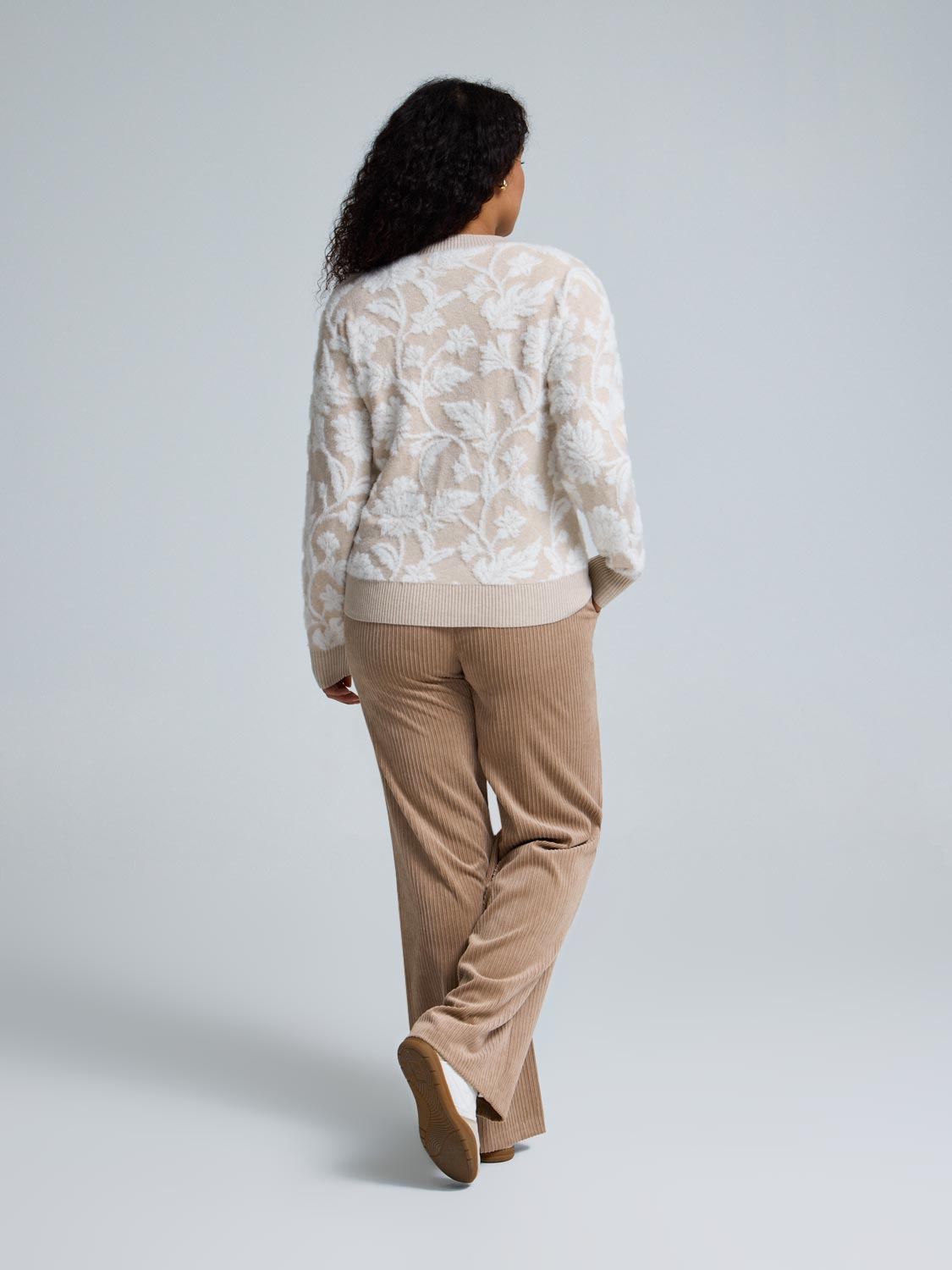 Floral Jacquard Fuzzy Sweater