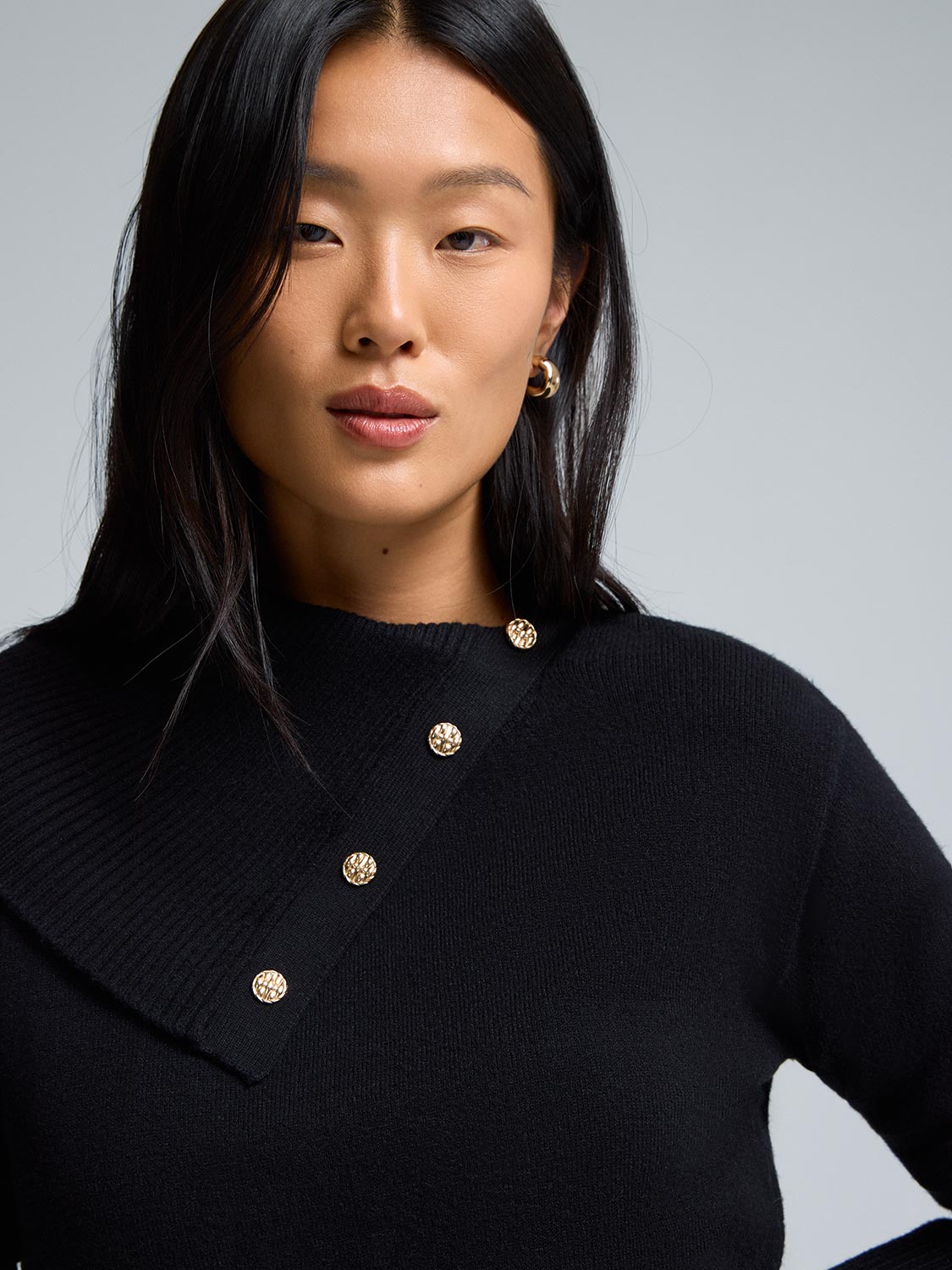 Split Neck Sweater With Button Details