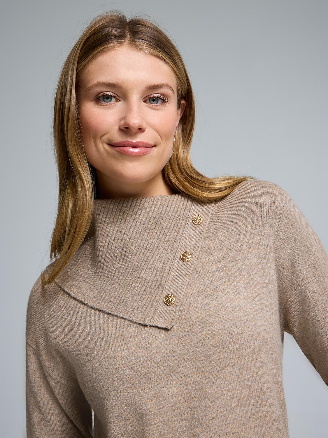 Split Neck Sweater With Button Details