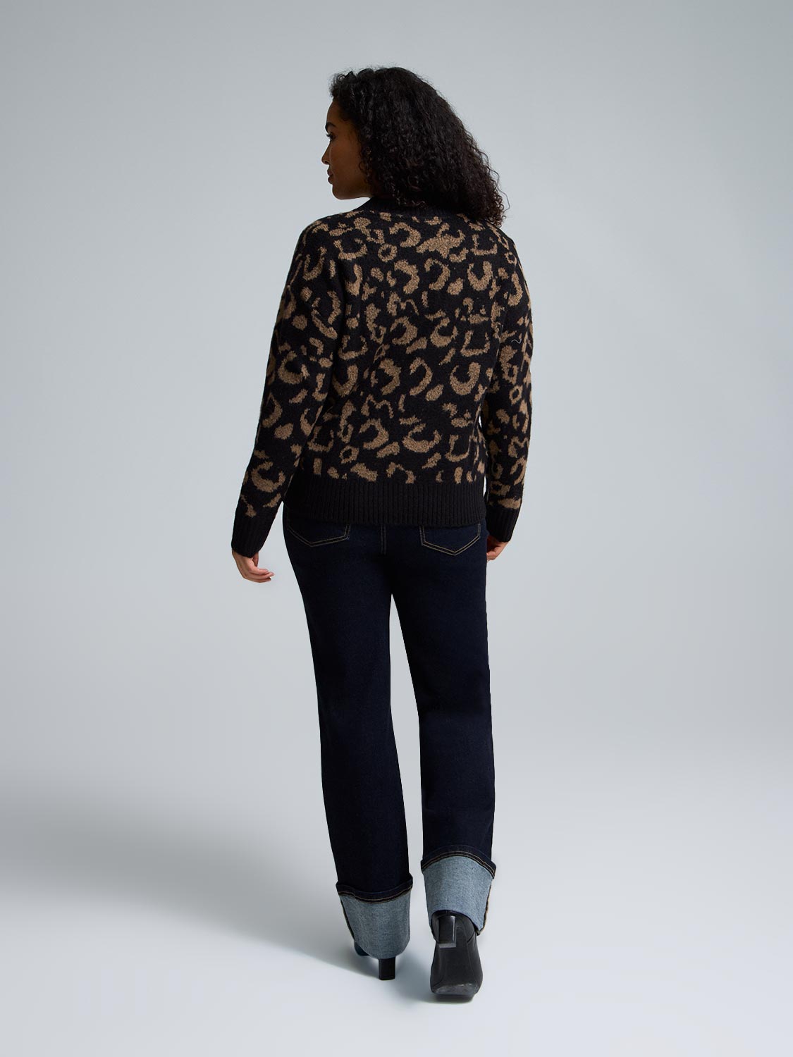 Animal Print Jacquard V-Neck Sweater