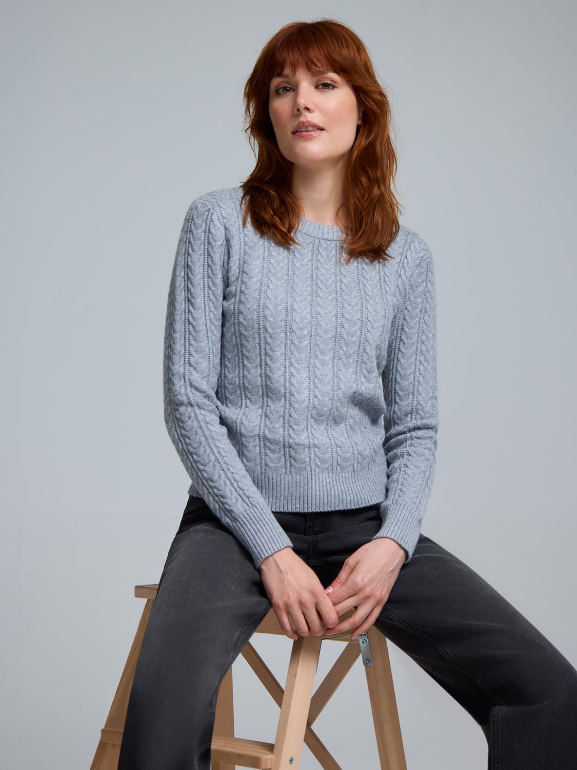 Crew Neck Cable Knit Sweater