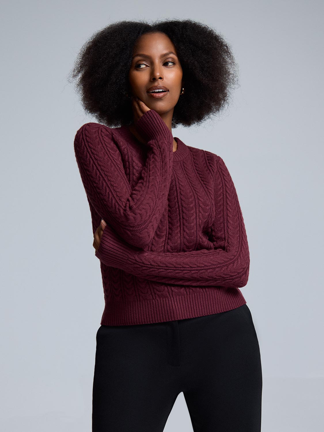 Crew Neck Cable Knit Sweater