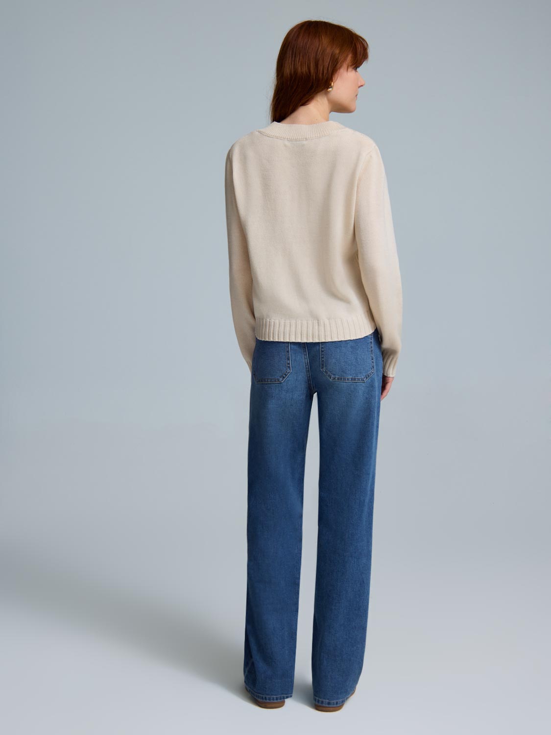 V-Neck Cable Knit Front Sweater