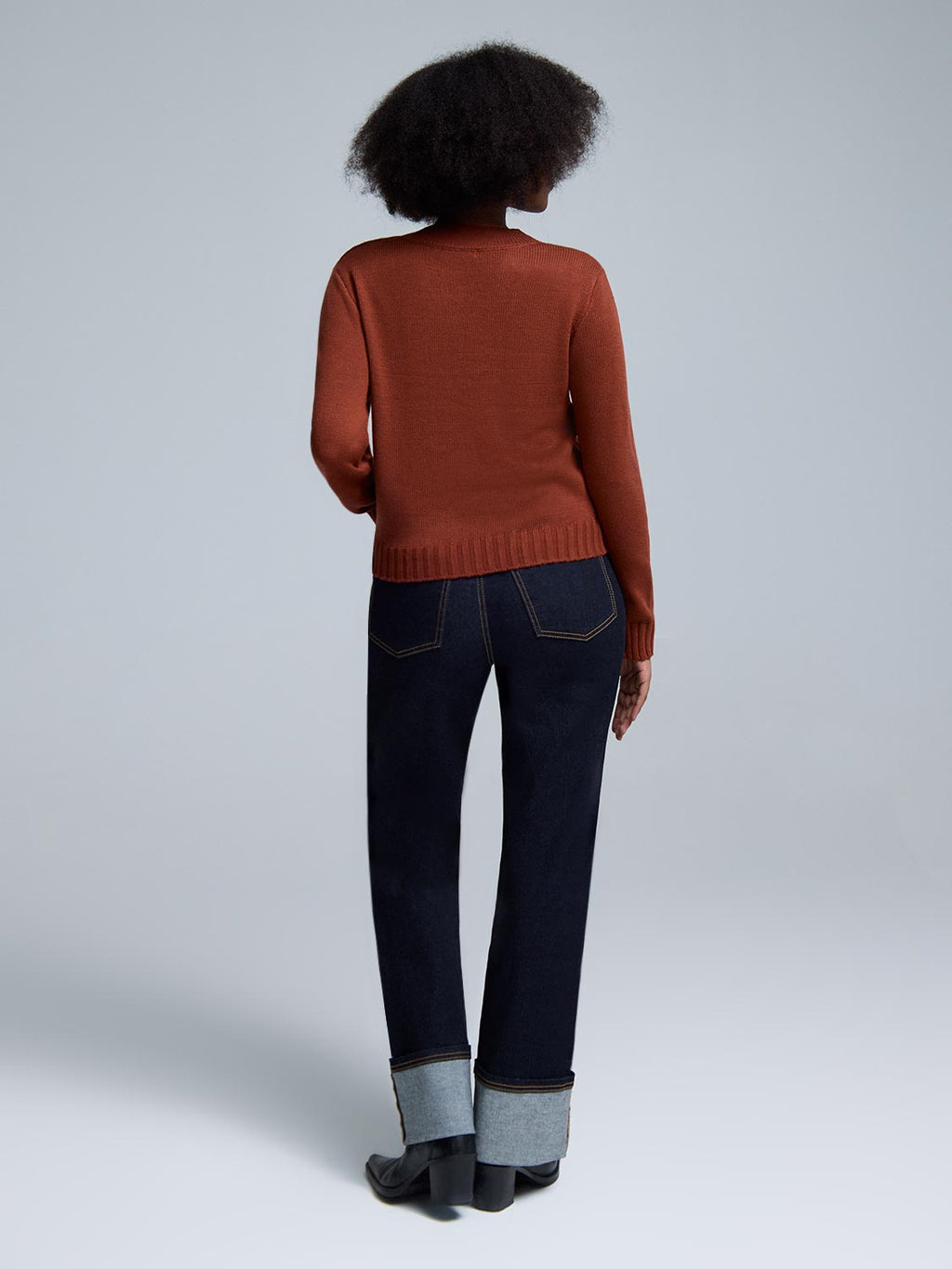 V-Neck Cable Knit Front Sweater