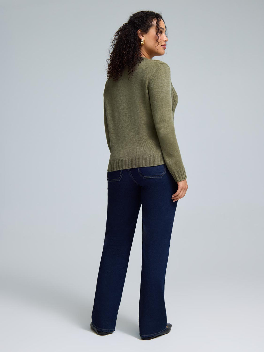 V-Neck Cable Knit Front Sweater