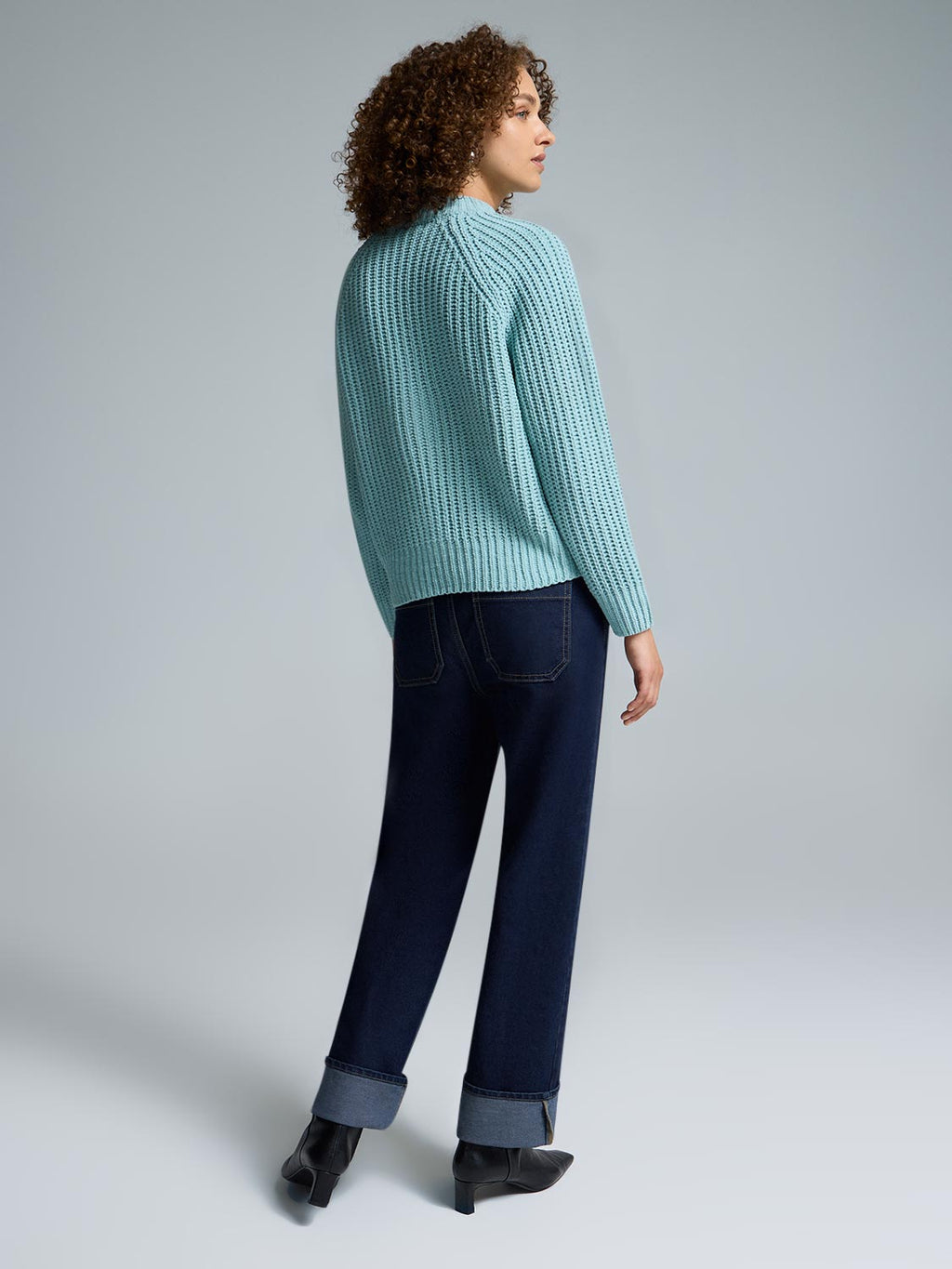 Mock Neck Shaker Stitch Sweater