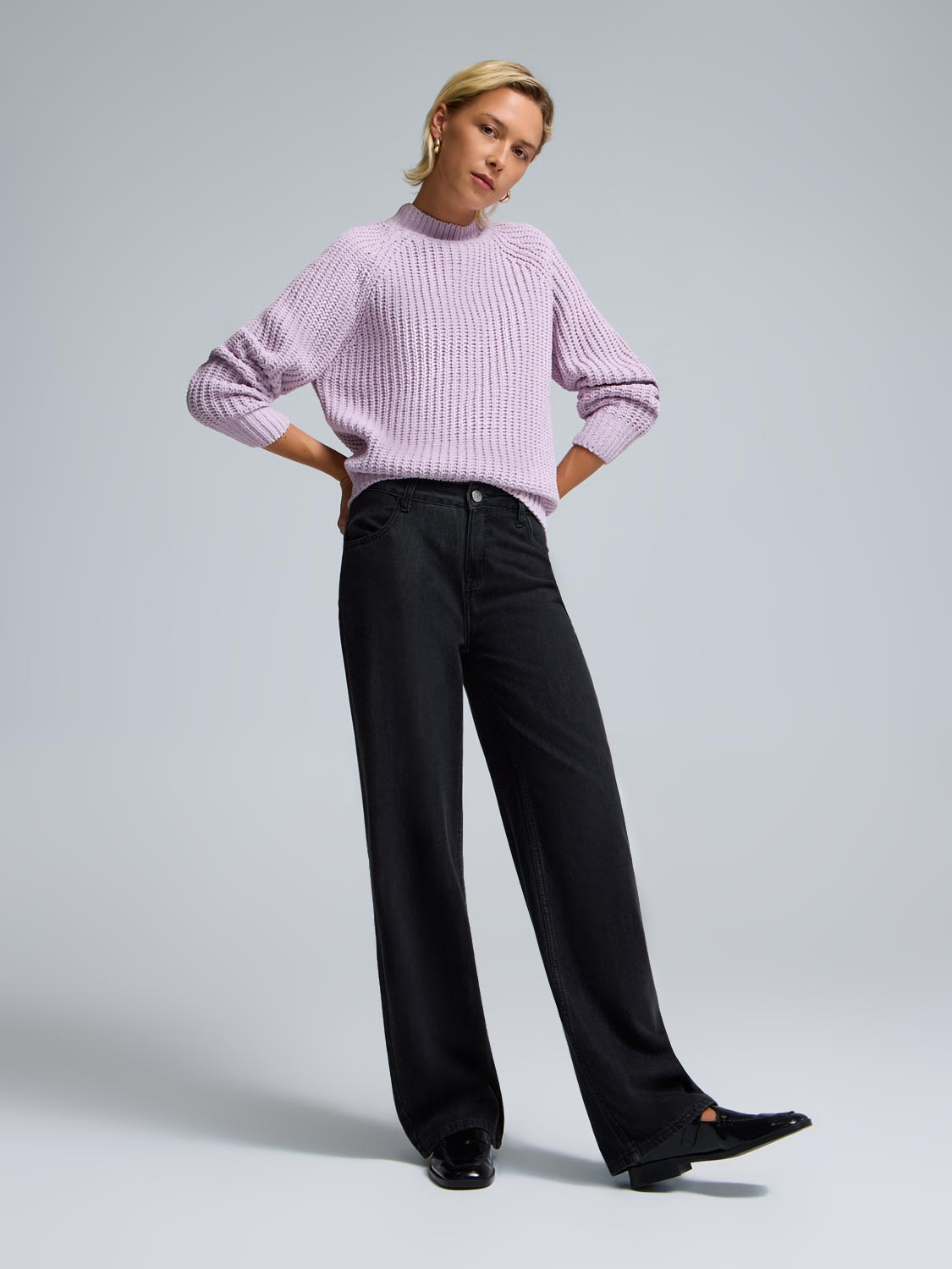 Mock Neck Shaker Stitch Sweater