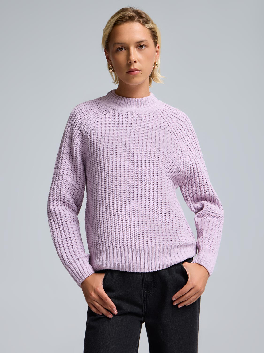 Mock Neck Shaker Stitch Sweater