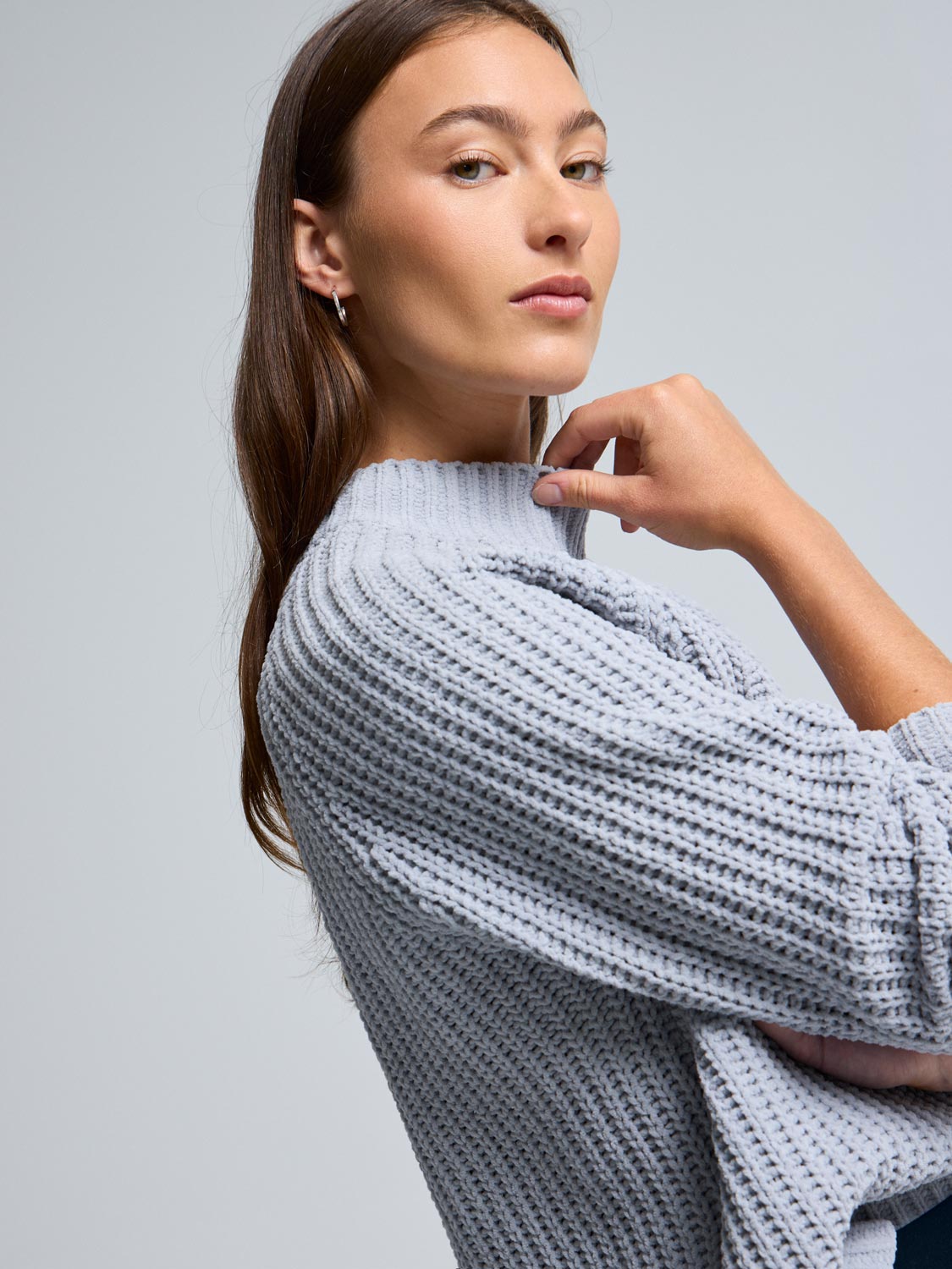 Mock Neck Shaker Stitch Sweater