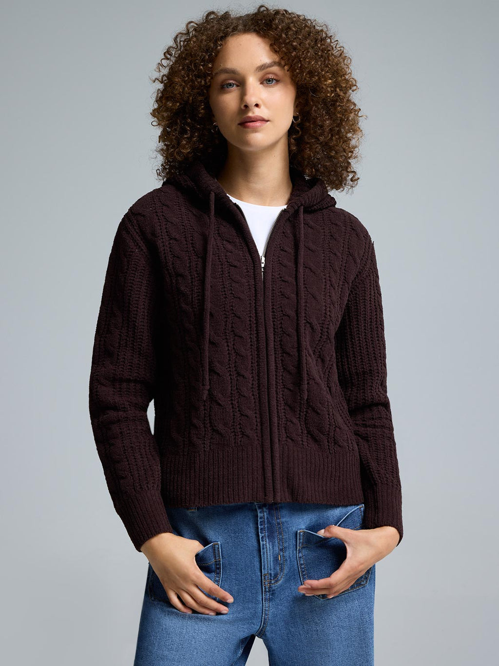 Cable Knit Zip-Up Hoodie