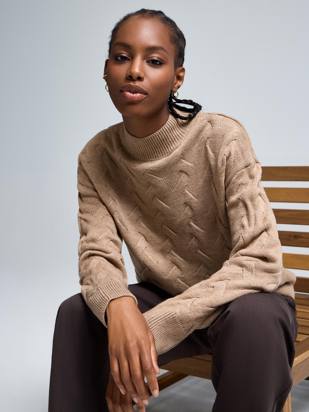 Basketweave Mock Neck Sweater