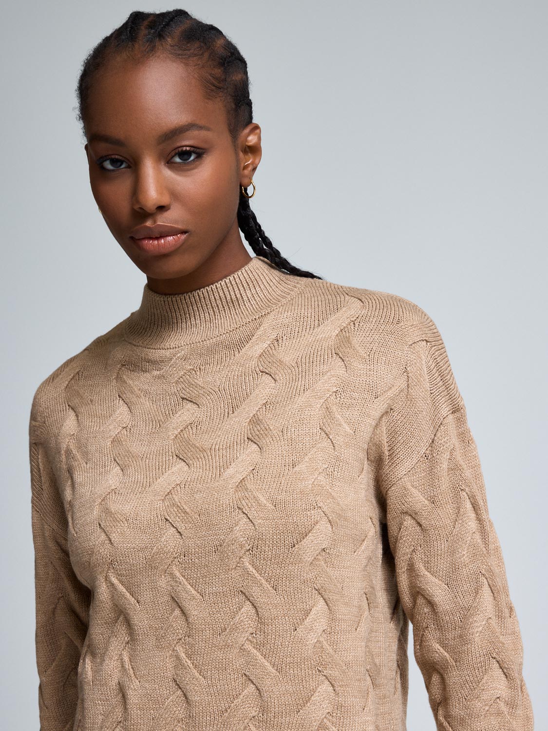 Basketweave Mock Neck Sweater