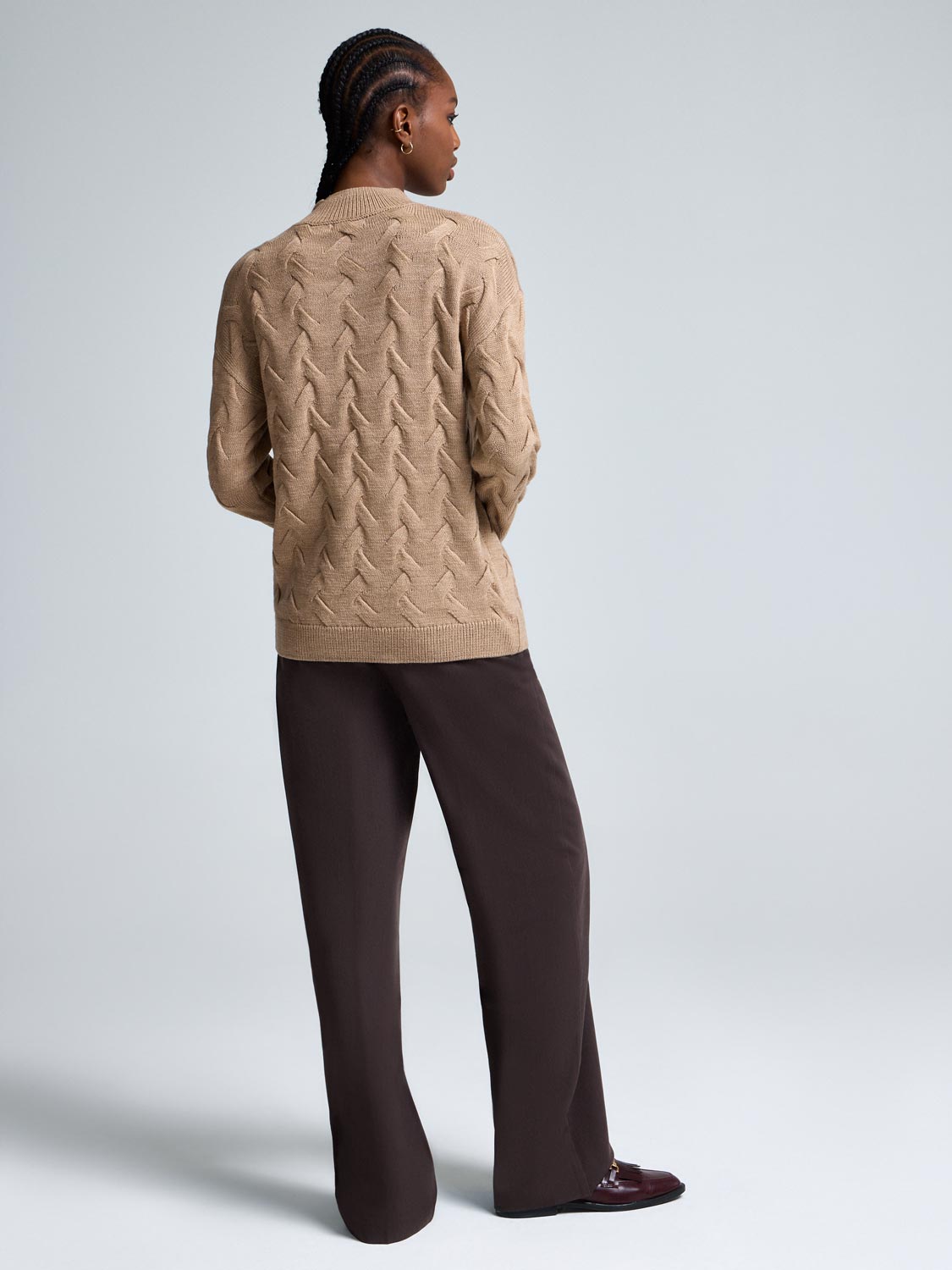 Basketweave Mock Neck Sweater