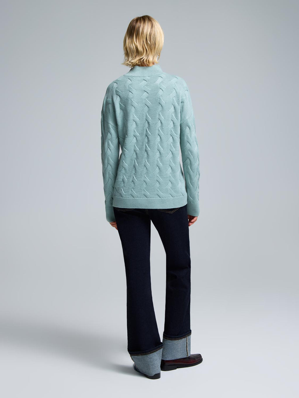 Basketweave Mock Neck Sweater