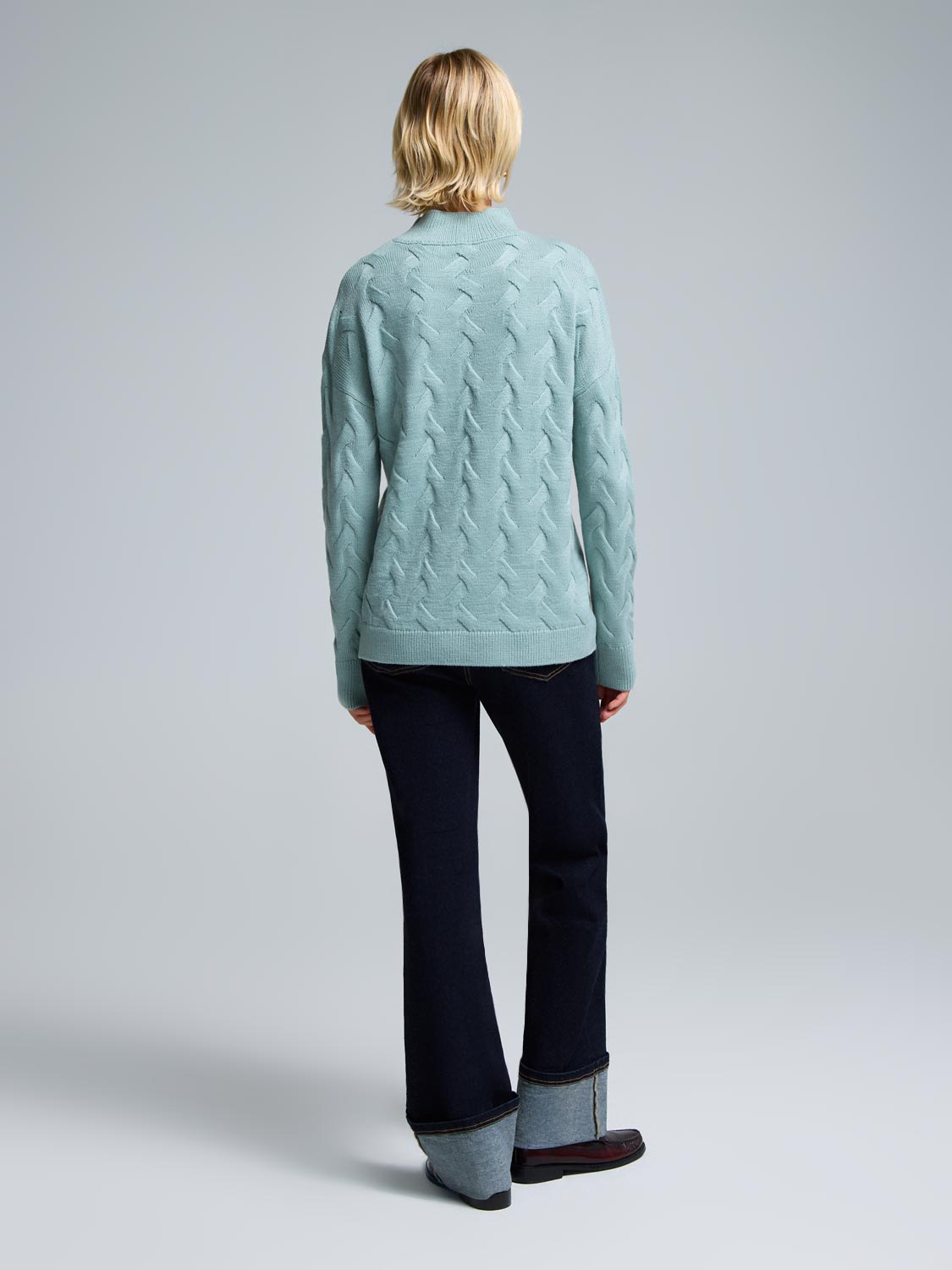 Basketweave Mock Neck Sweater