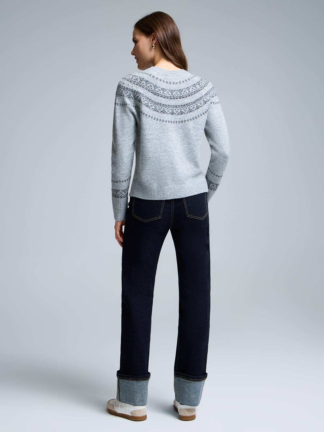 Pearl & Rhinestone Embellished Fair Isle Sweater