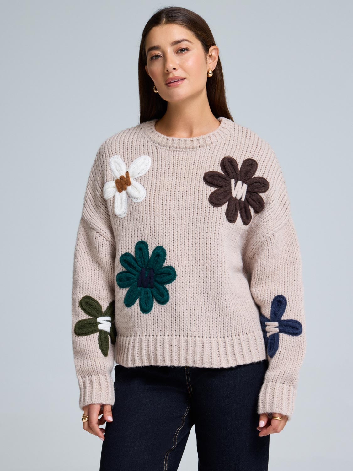 Floral Shaker Stitch Sweater
