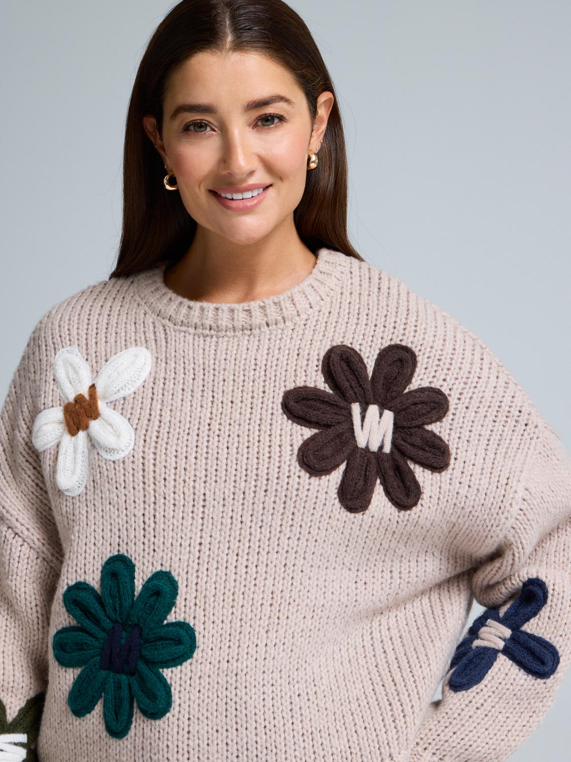Floral Shaker Stitch Sweater