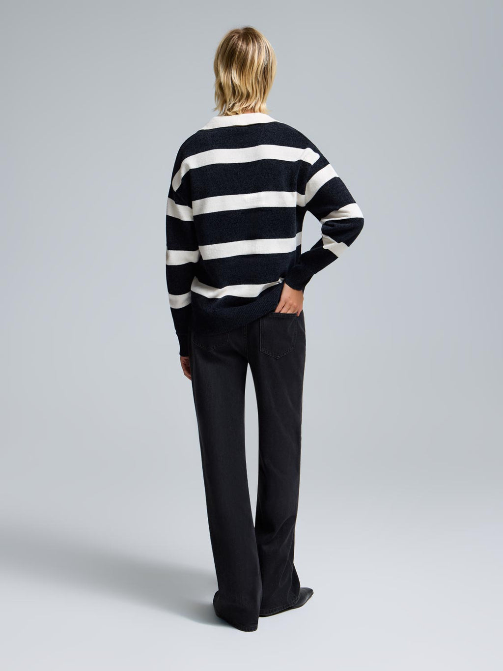 Johnny Collar Striped Chenille Sweater