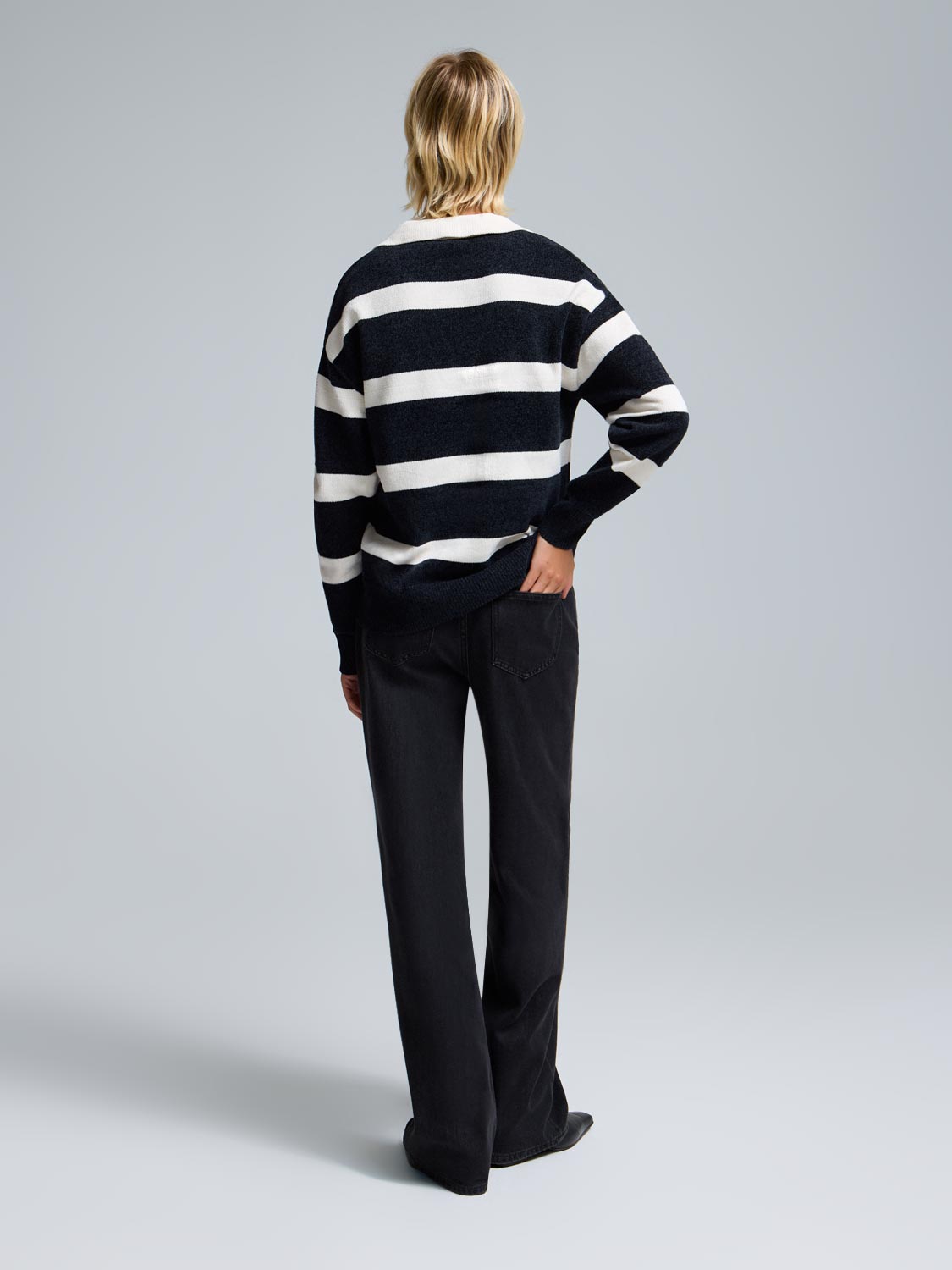 Johnny Collar Striped Chenille Sweater