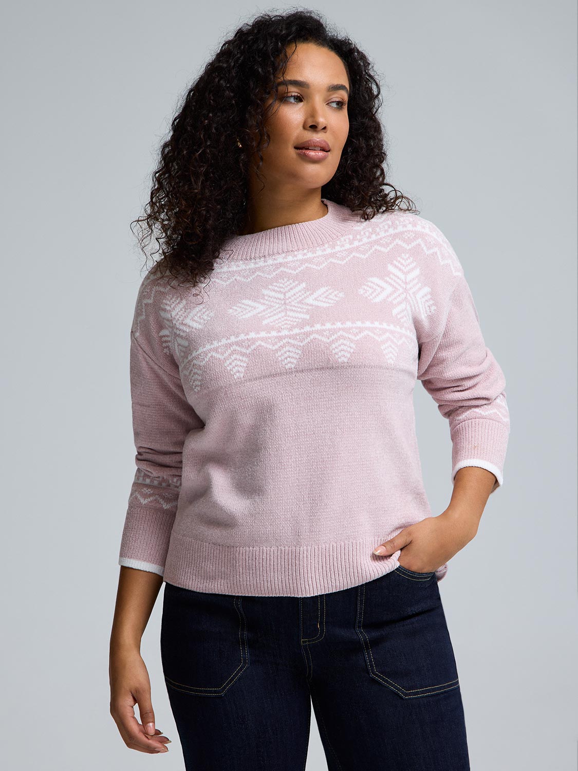 Fair Isle Mock Neck Chenille Sweater