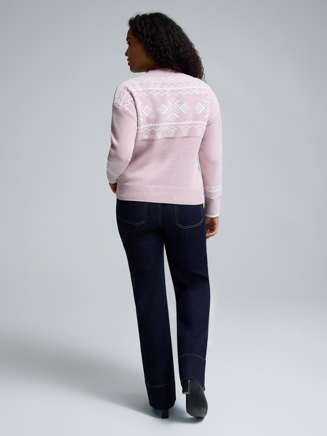 Fair Isle Mock Neck Chenille Sweater