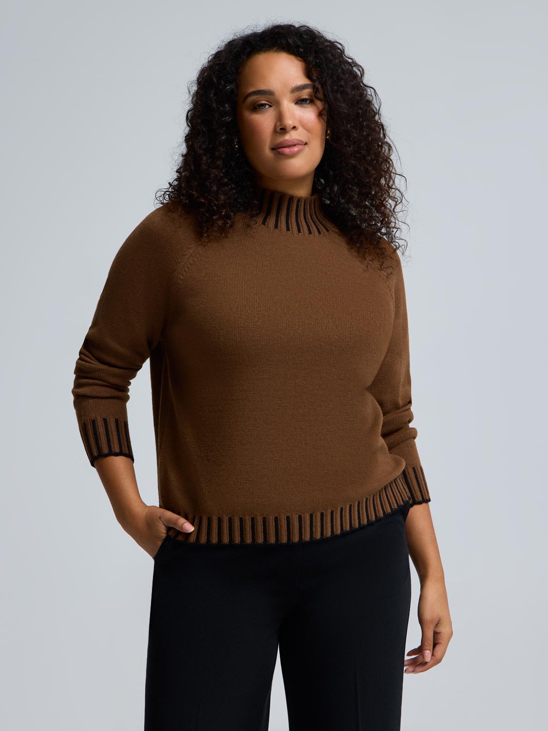 Contrast Stitch Mock Neck Sweater