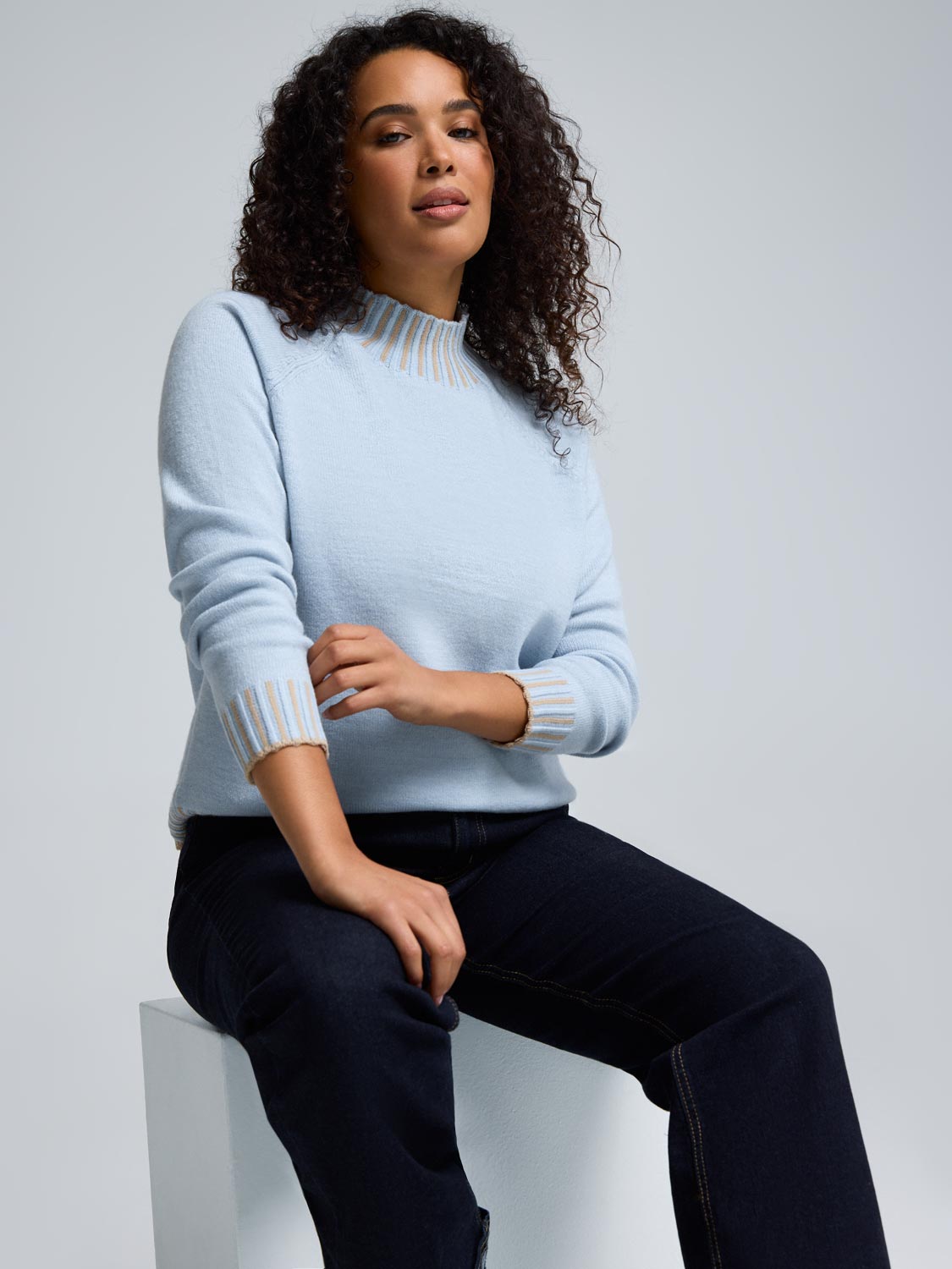 Contrast Stitch Mock Neck Sweater