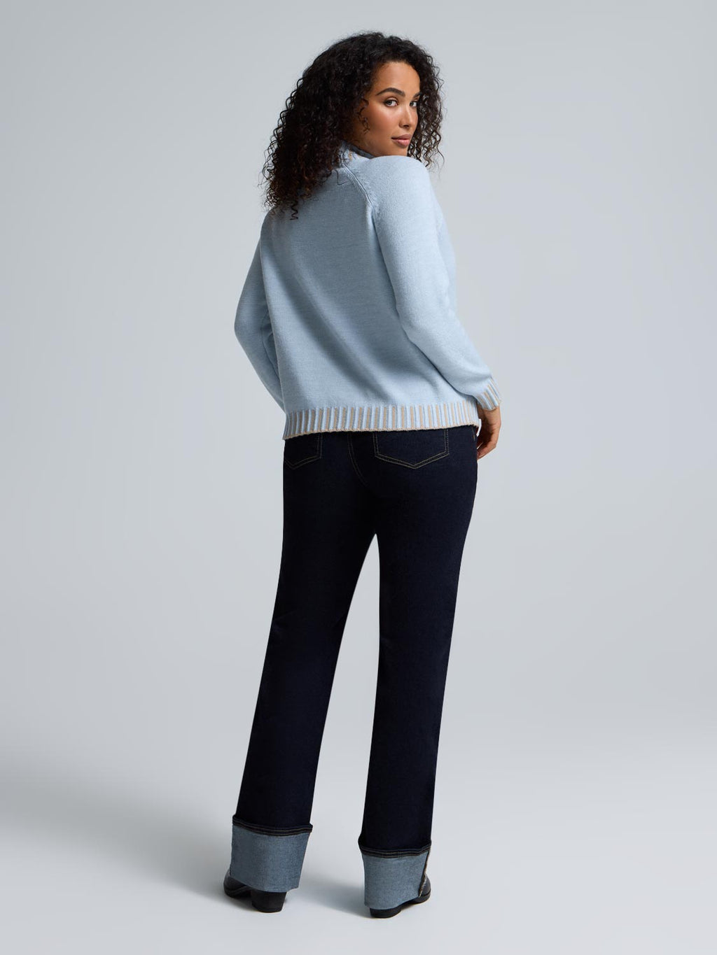 Contrast Stitch Mock Neck Sweater