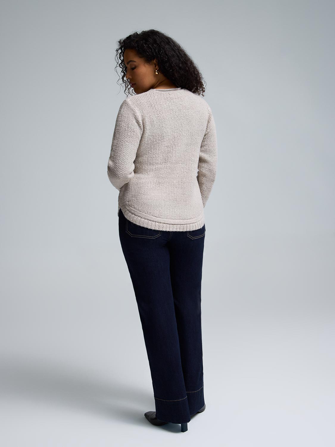 Button-Detail Rounded Hem Sweater