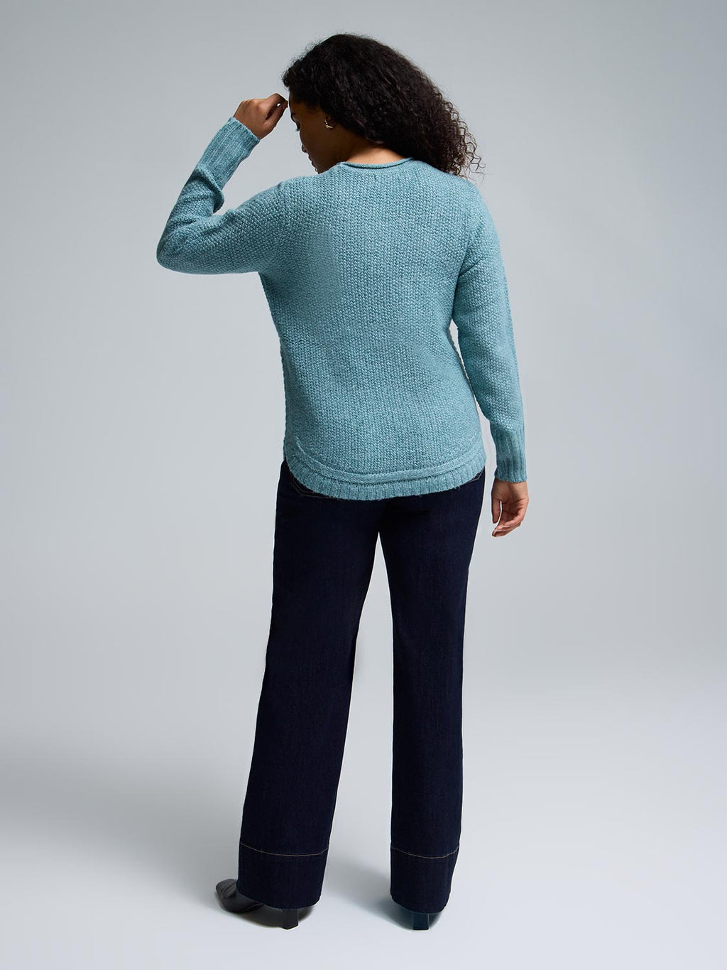 Button-Detail Rounded Hem Sweater