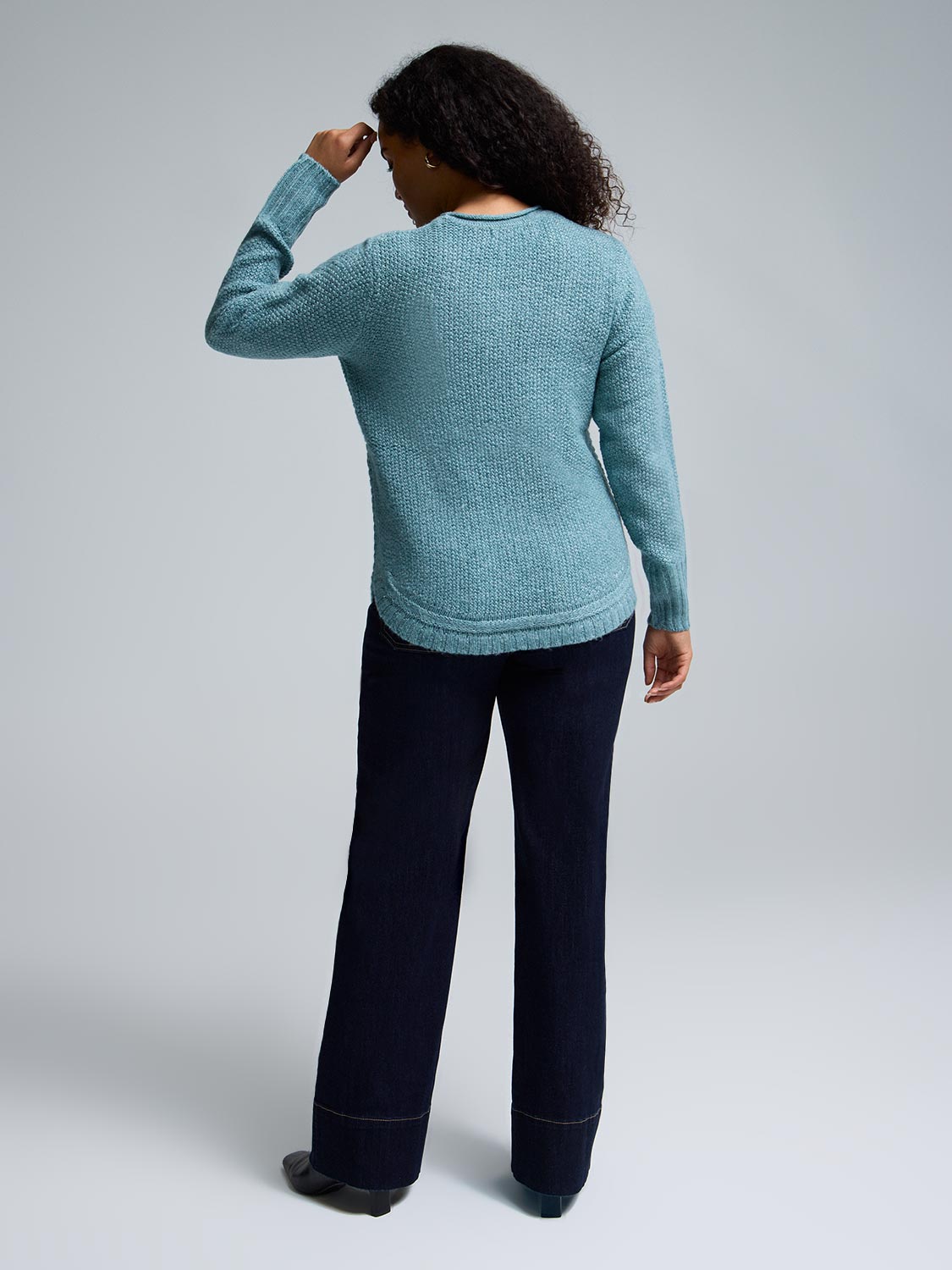 Button-Detail Rounded Hem Sweater
