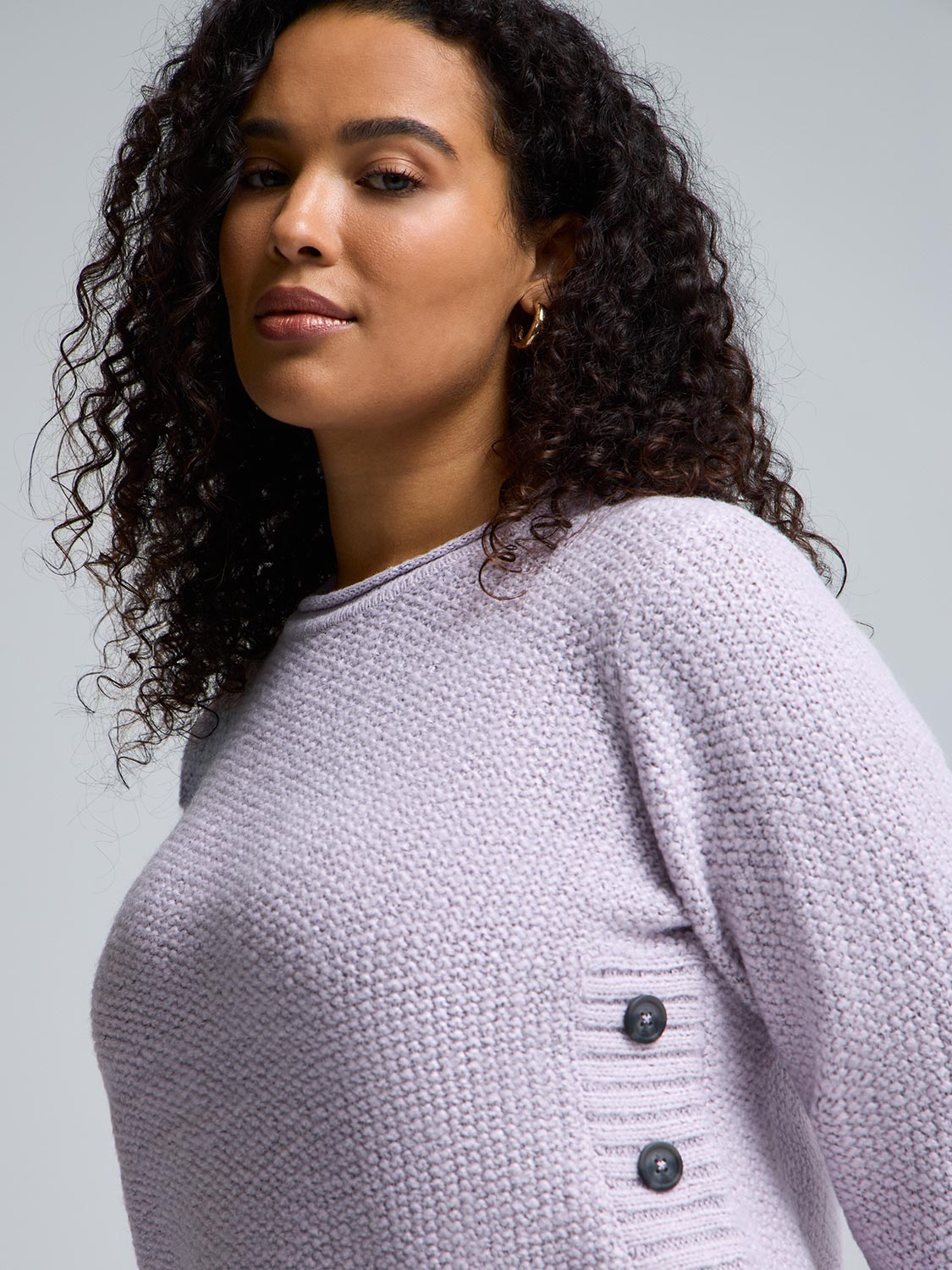 Button-Detail Rounded Hem Sweater