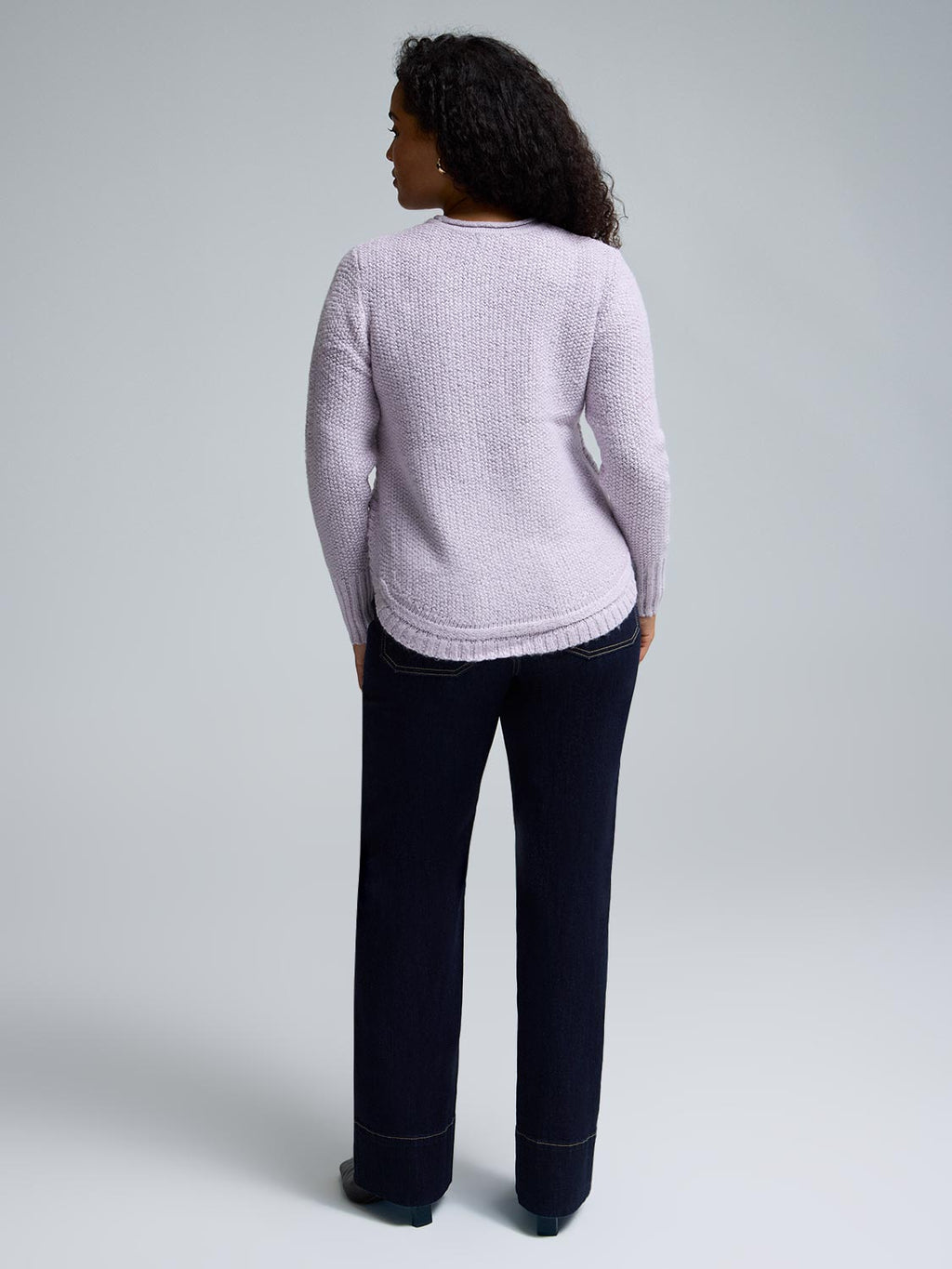 Button-Detail Rounded Hem Sweater