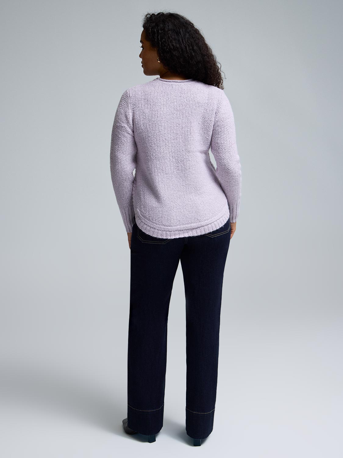 Button-Detail Rounded Hem Sweater