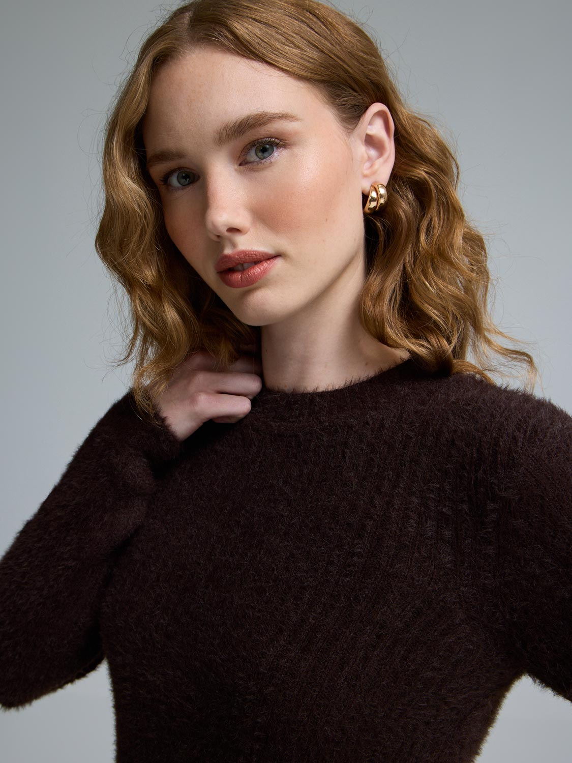 Fuzzy Crew Neck Sweater
