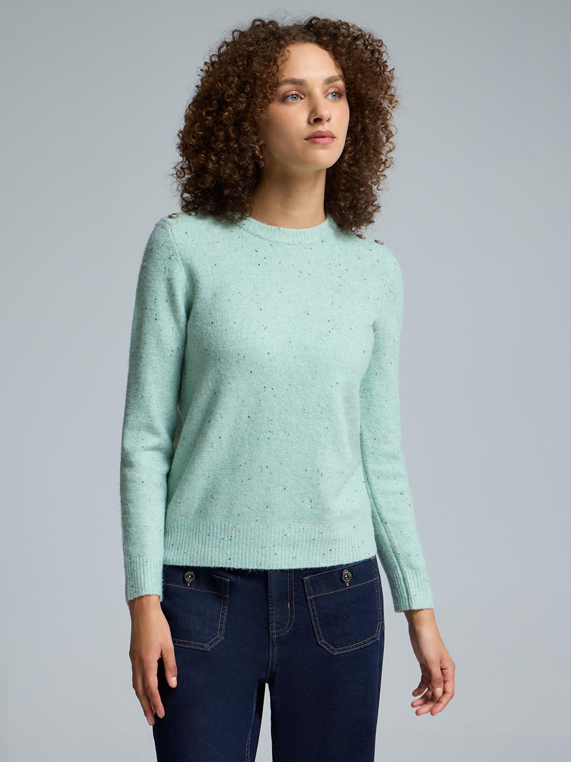 Crew Neck Sweater With Button Details
