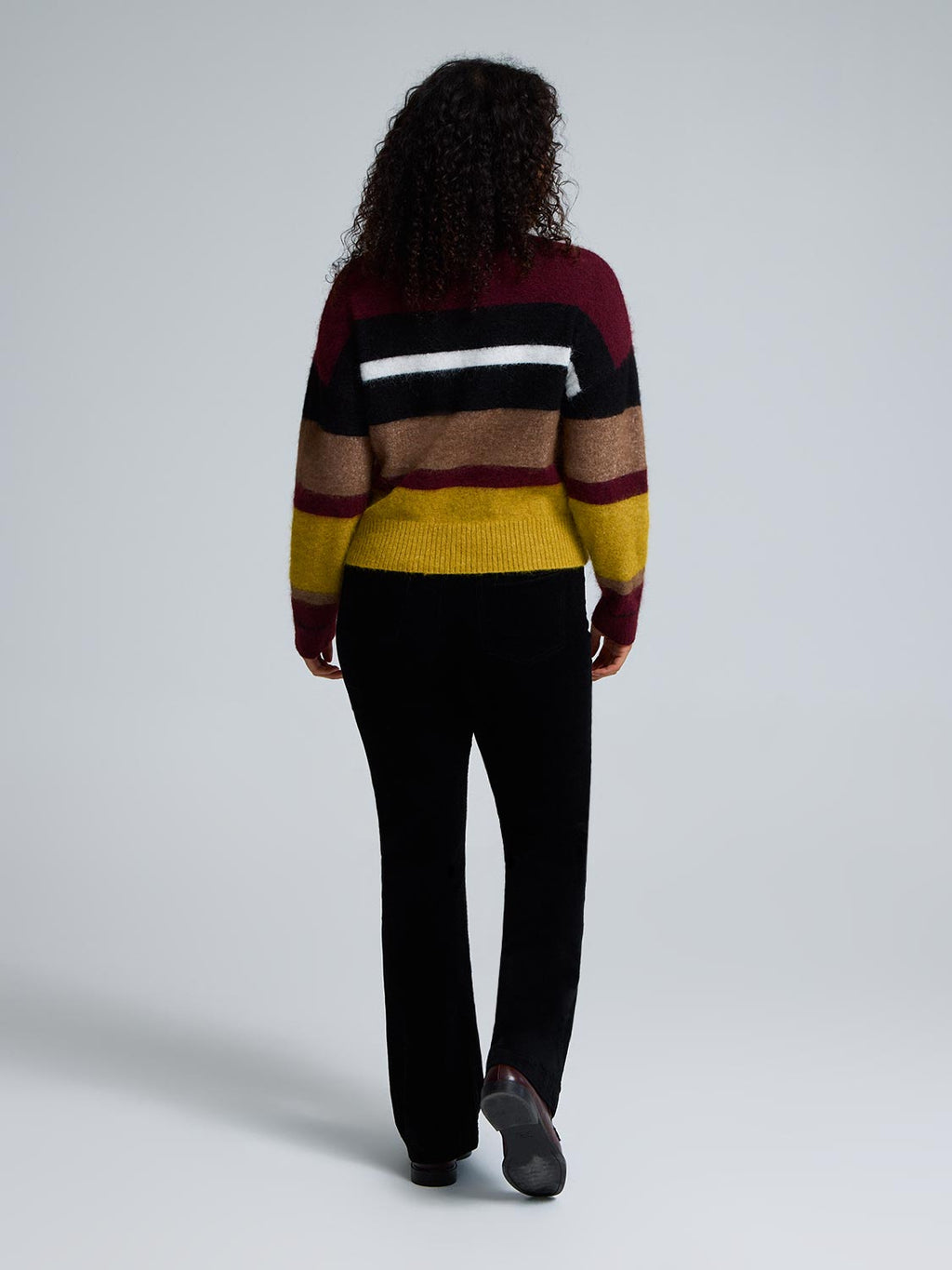Mock Neck Striped Fuzzy Sweater