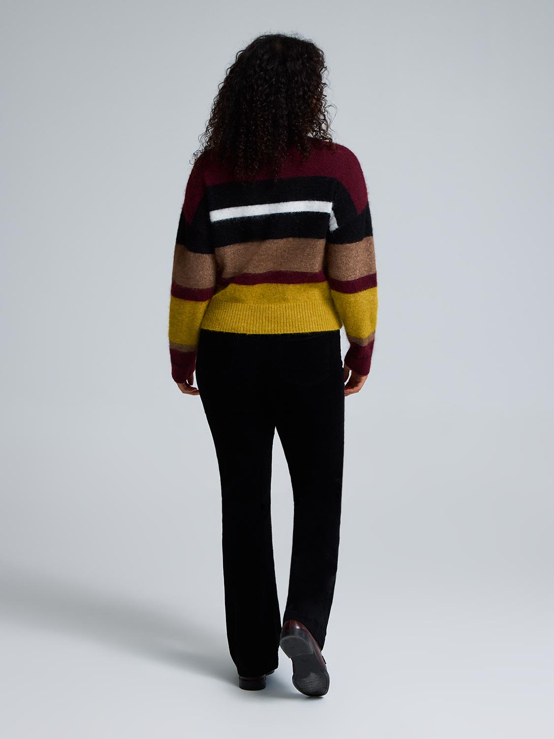 Mock Neck Striped Fuzzy Sweater