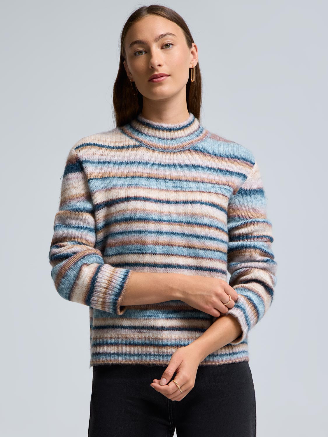Striped Mock Neck Sweater