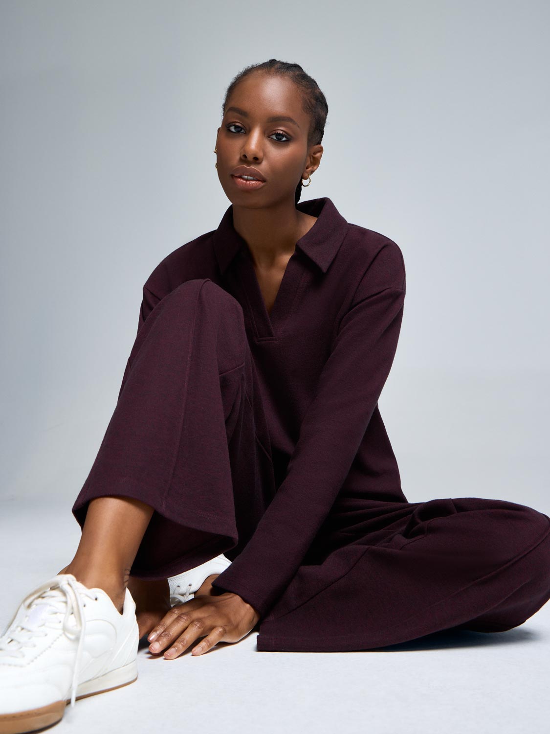 Cotton-Blend Brushed Rib Melange Pants