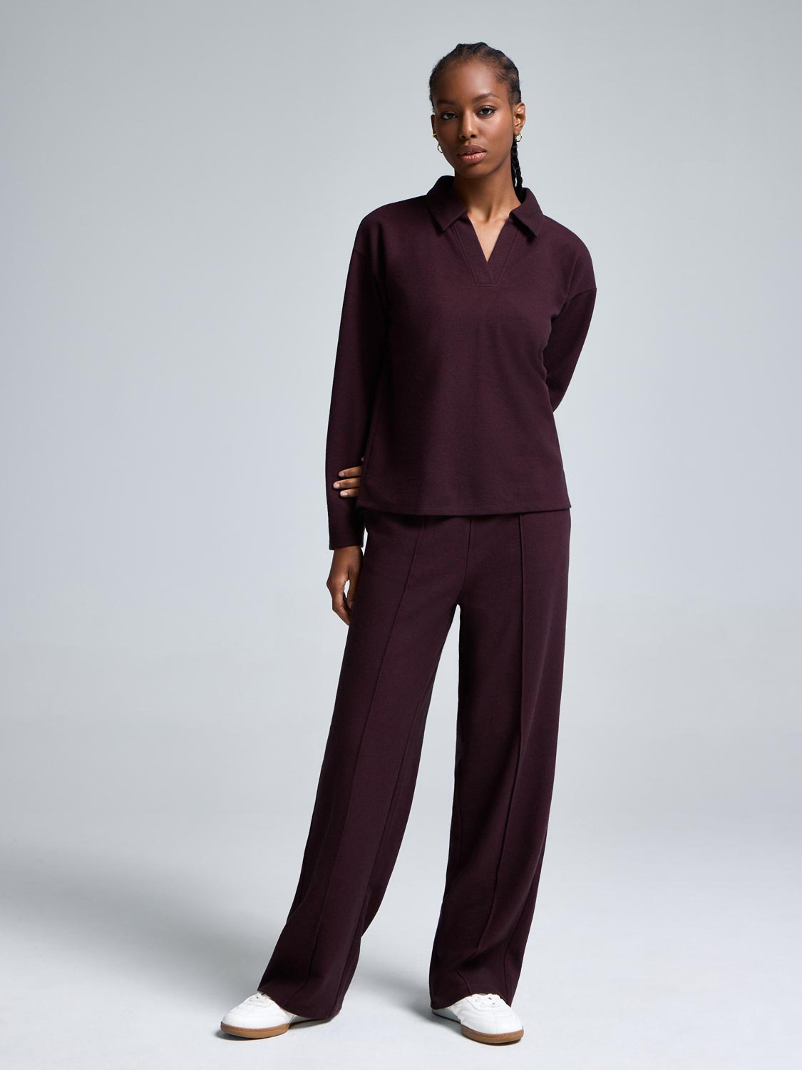 Cotton-Blend Brushed Rib Melange Pants