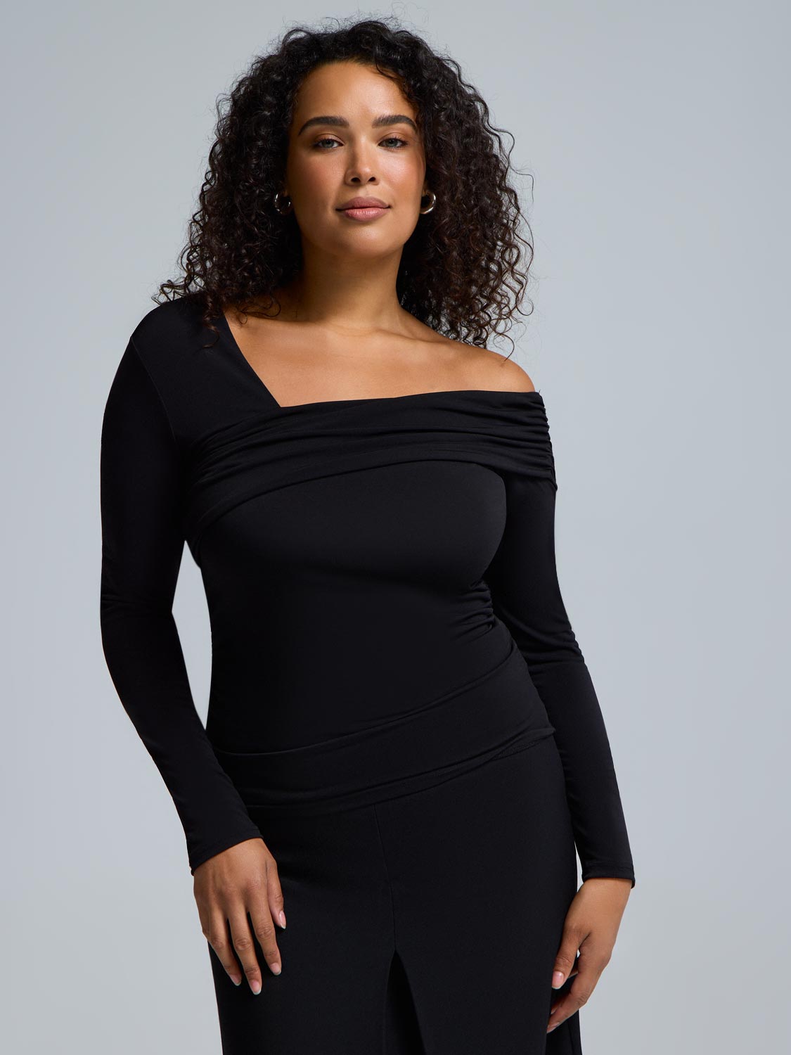 Asymmetric Foldover Neckline Top