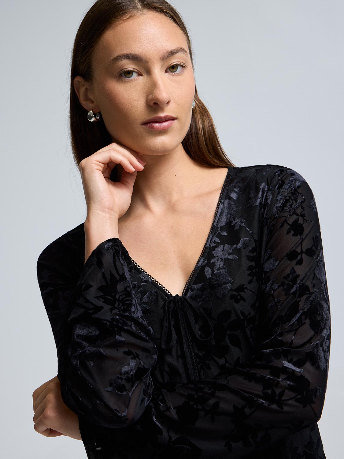 Burnout Velvet Tie-Front Cardigan