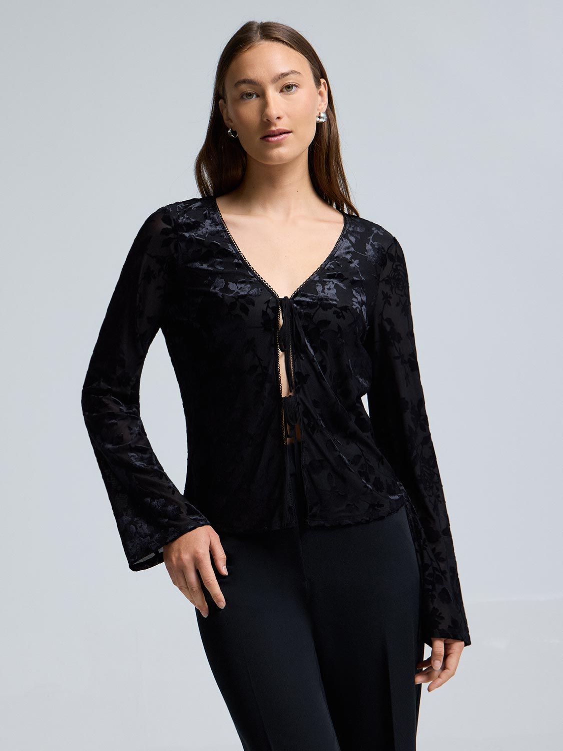 Burnout Velvet Tie-Front Cardigan