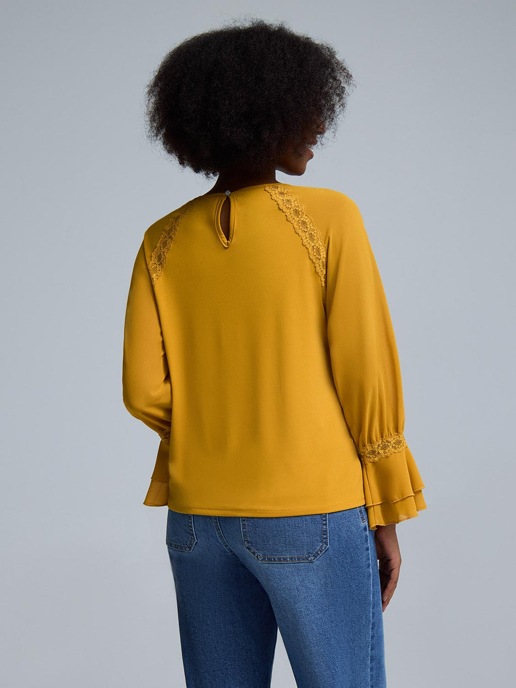 3/4 Chiffon Ruffle Sleeve Lace Top