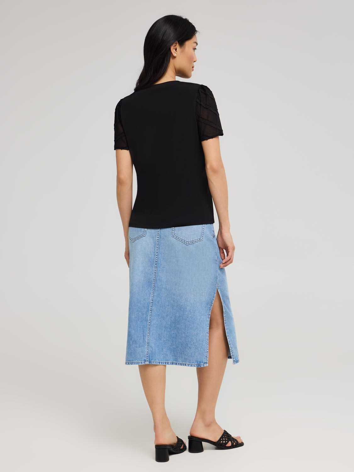 Plaid Chiffon Sleeve T-Shirt